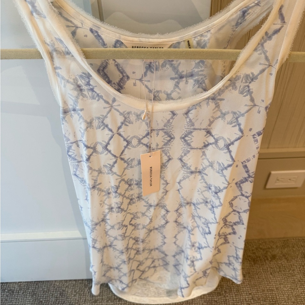 New With Tags Rebecca Taylor Cream and Purple Silk and Linen Tank Top